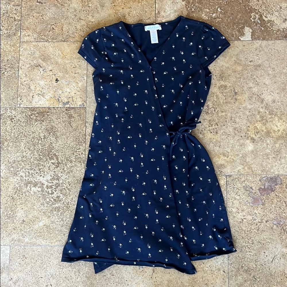 Blue Flutter Sleeve V-Neck Wrap Dress